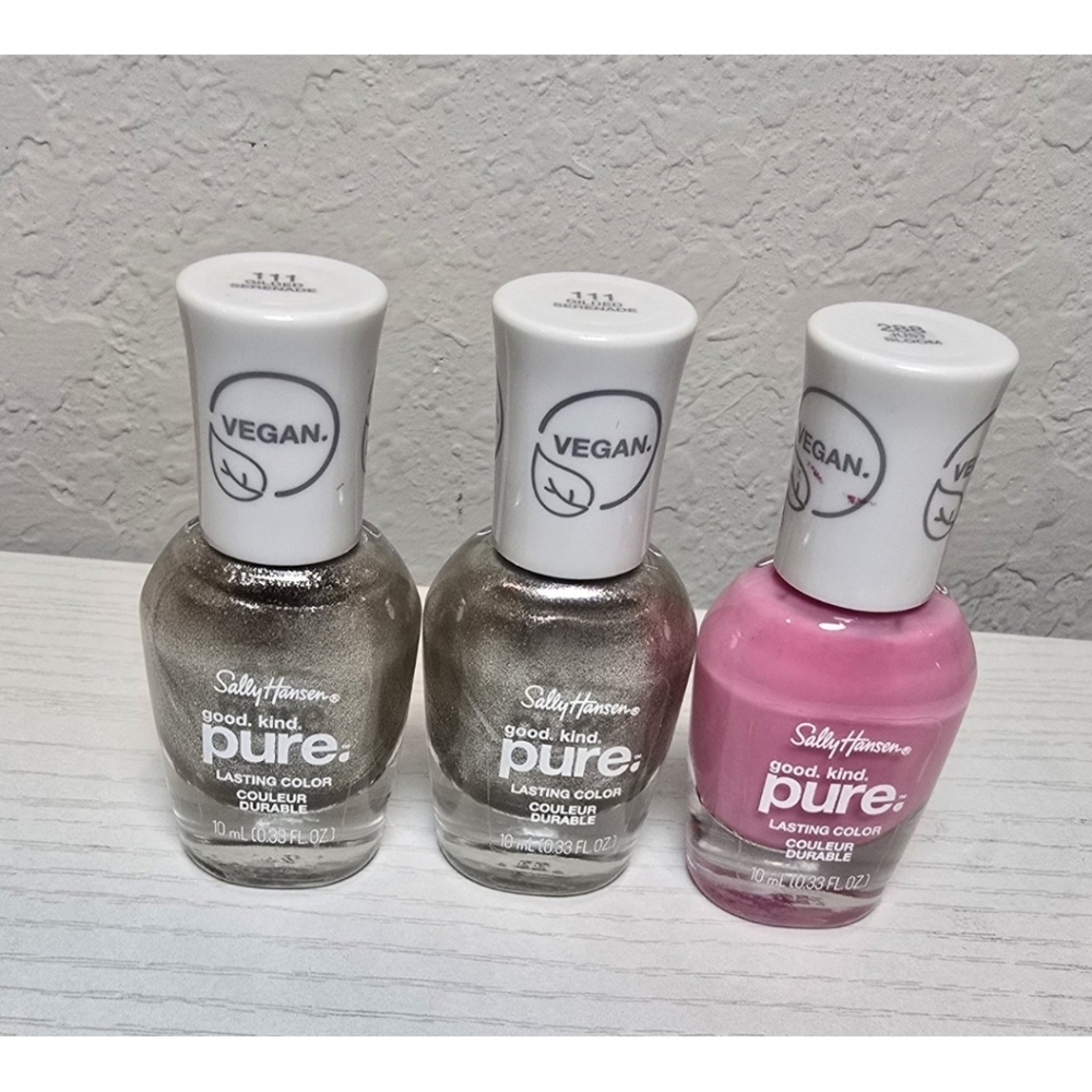 Sally Hansen Nail Polish Vegan Silver Pink Lot 3 New Just Bloom Gilded Seranade